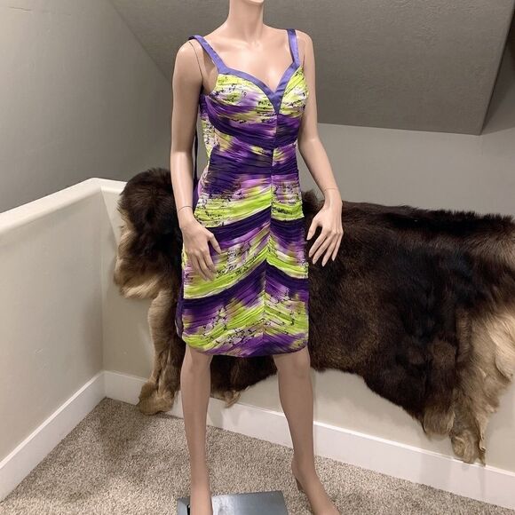 Charming 100%Silk Floral-print Horizontal Pleated Knee Length Dress - Picture 4 of 11